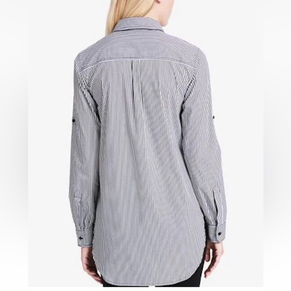 NWOT Calvin Klein Womens Shirt Blouse Top Striped Cotton Zip Front Pockets - Picture 9 of 9